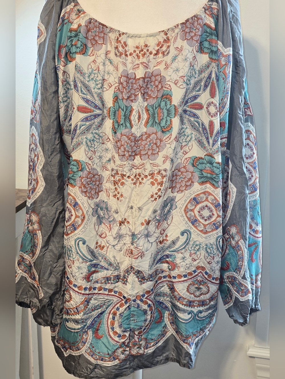 Johnny Was 100% Silk Oversized Bohemian-Style Blouse Women's Sz XL - Picture 2 of 9